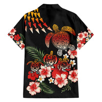 Hawaiian Hibiscus Turtle and Tropical Flower Family Matching Off Shoulder Short Dress and Hawaiian Shirt Dynamic Vibe LT03 - Polynesian Pride