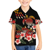 Hawaiian Hibiscus Turtle and Tropical Flower Family Matching Short Sleeve Bodycon Dress and Hawaiian Shirt Dynamic Vibe LT03 Son's Shirt Black - Polynesian Pride