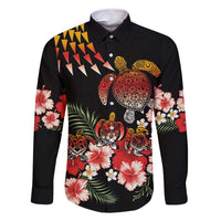 Hawaiian Hibiscus Turtle and Tropical Flower Family Matching Summer Maxi Dress and Hawaiian Shirt Dynamic Vibe LT03 Dad's Shirt - Long Sleeve Black - Polynesian Pride