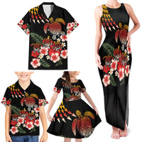 Hawaiian Hibiscus Turtle and Tropical Flower Family Matching Tank Maxi Dress and Hawaiian Shirt Dynamic Vibe LT03 - Polynesian Pride