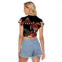 Hawaiian Hibiscus Turtle and Tropical Flower Raglan Cropped T Shirt Dynamic Vibe