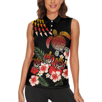 Hawaiian Hibiscus Turtle and Tropical Flower Women Sleeveless Polo Shirt Dynamic Vibe
