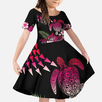 Hawaiian Hibiscus Turtle and Tropical Flower Family Matching Summer Maxi Dress and Hawaiian Shirt Sweet Vibe LT03 Daughter's Dress Black - Polynesian Pride
