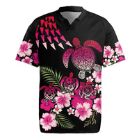 Hawaiian Hibiscus Turtle and Tropical Flower Rugby Jersey Sweet Vibe LT03 Black - Polynesian Pride