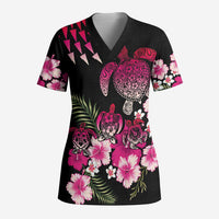 Hawaiian Hibiscus Turtle and Tropical Flower Scrub Top Sweet Vibe - Polynesian Pride