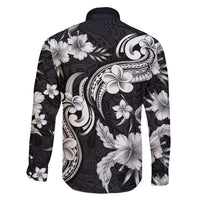 Hawaiian-Polynesian Art Tattoo Family Matching Long Sleeve Bodycon Dress and Hawaiian Shirt Hibiscus and Plumeria Grayscale LT03 - Polynesian Pride