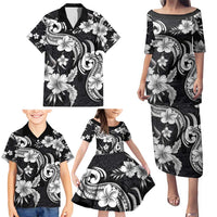 Hawaiian-Polynesian Art Tattoo Family Matching Puletasi and Hawaiian Shirt Hibiscus and Plumeria Grayscale LT03 - Polynesian Pride