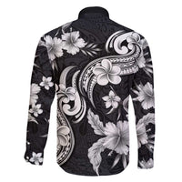 Hawaiian-Polynesian Art Tattoo Family Matching Short Sleeve Bodycon Dress and Hawaiian Shirt Hibiscus and Plumeria Grayscale LT03 - Polynesian Pride