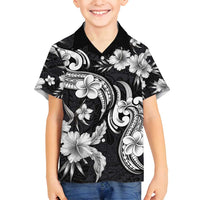 Hawaiian-Polynesian Art Tattoo Family Matching Summer Maxi Dress and Hawaiian Shirt Hibiscus and Plumeria Grayscale LT03 Son's Shirt Black - Polynesian Pride