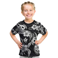 Hawaiian-Polynesian Art Tattoo Kid T Shirt Hibiscus and Plumeria Grayscale