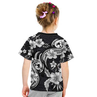 Hawaiian-Polynesian Art Tattoo Kid T Shirt Hibiscus and Plumeria Grayscale