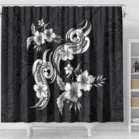 Hawaiian-Polynesian Art Tattoo Shower Curtain Hibiscus and Plumeria Grayscale
