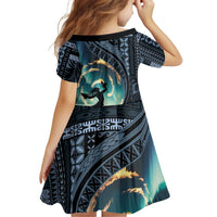Samoan Siapo Motif and Siva Afi Dance Family Matching Off Shoulder Short Dress and Hawaiian Shirt LT03 - Polynesian Pride