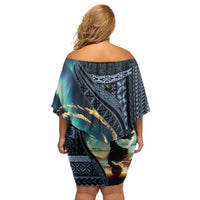 Samoan Siapo Motif and Siva Afi Dance Family Matching Off Shoulder Short Dress and Hawaiian Shirt LT03 - Polynesian Pride