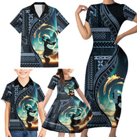 Samoan Siapo Motif and Siva Afi Dance Family Matching Short Sleeve Bodycon Dress and Hawaiian Shirt LT03 - Polynesian Pride