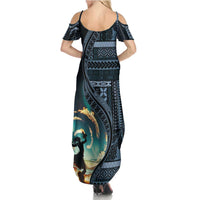 Samoan Siapo Motif and Siva Afi Dance Family Matching Summer Maxi Dress and Hawaiian Shirt LT03 - Polynesian Pride