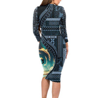 Samoan Siapo Motif and Siva Afi Dance Long Sleeve Bodycon Dress