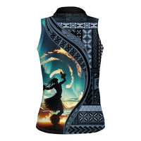 Samoan Siapo Motif and Siva Afi Dance Women Sleeveless Polo Shirt