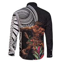 Samoan Warrior Art Tattoo Family Matching Off The Shoulder Long Sleeve Dress and Hawaiian Shirt Polynesian Pattern and Teuila LT03 - Polynesian Pride