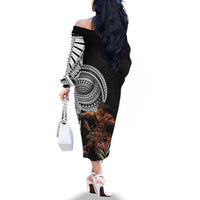 Samoan Warrior Art Tattoo Family Matching Off The Shoulder Long Sleeve Dress and Hawaiian Shirt Polynesian Pattern and Teuila LT03 - Polynesian Pride