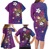 Hawaiian Octopus Tattoo and Frangipani Family Matching Long Sleeve Bodycon Dress and Hawaiian Shirt LT03 - Polynesian Pride