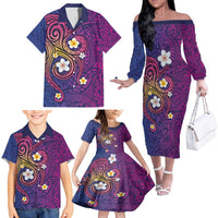 Hawaiian Octopus Tattoo and Frangipani Family Matching Off The Shoulder Long Sleeve Dress and Hawaiian Shirt LT03 - Polynesian Pride