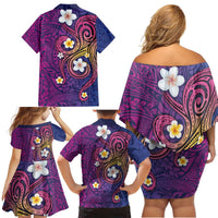 Hawaiian Octopus Tattoo and Frangipani Family Matching Off Shoulder Short Dress and Hawaiian Shirt LT03 - Polynesian Pride