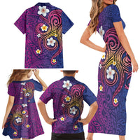Hawaiian Octopus Tattoo and Frangipani Family Matching Short Sleeve Bodycon Dress and Hawaiian Shirt LT03 - Polynesian Pride
