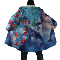 Hawaii Aloha Whales Cloak Hibiscus and Whales with Polynesian Pattern - Polynesian Pride