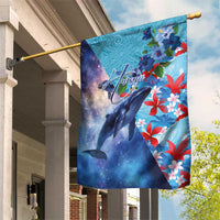 Hawaii Aloha Whales Garden Flag Hibiscus and Whales with Polynesian Pattern LT03 House Flag Blue - Polynesian Pride