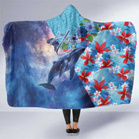 Hawaii Aloha Whales Hooded Blanket Hibiscus and Whales with Polynesian Pattern LT03 One Size Blue - Polynesian Pride