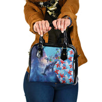 Hawaii Aloha Whales Shoulder Handbag Hibiscus and Whales with Polynesian Pattern LT03 One Size Blue - Polynesian Pride