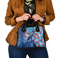 Hawaii Aloha Whales Shoulder Handbag Hibiscus and Whales with Polynesian Pattern LT03 - Polynesian Pride