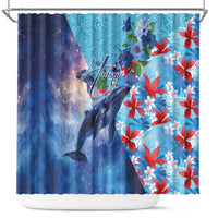 Hawaii Aloha Whales Shower Curtain Hibiscus and Whales with Polynesian Pattern LT03 Blue - Polynesian Pride