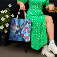 Hawaii Aloha Whales Tote Bag Hibiscus and Whales with Polynesian Pattern - Polynesian Pride