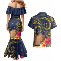 Tokelau Tokehega Day Couples Matching Mermaid Dress and Hawaiian Shirt Coat of Arms with Polynesian Tattoo and Hibiscus LT03 - Polynesian Pride