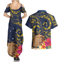 Tokelau Tokehega Day Couples Matching Summer Maxi Dress and Hawaiian Shirt Coat of Arms with Polynesian Tattoo and Hibiscus LT03 - Polynesian Pride