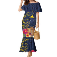 Tokelau Tokehega Day Family Matching Mermaid Dress and Hawaiian Shirt Coat of Arms with Polynesian Tattoo and Hibiscus LT03 Mom's Dress Blue - Polynesian Pride
