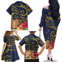 Tokelau Tokehega Day Family Matching Off The Shoulder Long Sleeve Dress and Hawaiian Shirt Coat of Arms with Polynesian Tattoo and Hibiscus LT03 - Polynesian Pride