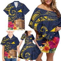 Tokelau Tokehega Day Family Matching Off Shoulder Short Dress and Hawaiian Shirt Coat of Arms with Polynesian Tattoo and Hibiscus LT03 - Polynesian Pride