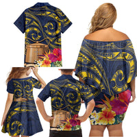 Tokelau Tokehega Day Family Matching Off Shoulder Short Dress and Hawaiian Shirt Coat of Arms with Polynesian Tattoo and Hibiscus LT03 - Polynesian Pride