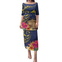Tokelau Tokehega Day Family Matching Puletasi and Hawaiian Shirt Coat of Arms with Polynesian Tattoo and Hibiscus LT03 Mom's Dress Blue - Polynesian Pride