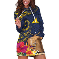 Tokelau Tokehega Day Hoodie Dress Coat of Arms with Polynesian Tattoo and Hibiscus LT03 Blue - Polynesian Pride