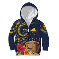 Tokelau Tokehega Day Kid Hoodie Coat of Arms with Polynesian Tattoo and Hibiscus LT03 Zip Hoodie Blue - Polynesian Pride