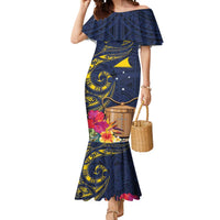 Tokelau Tokehega Day Mermaid Dress Coat of Arms with Polynesian Tattoo and Hibiscus LT03 Women Blue - Polynesian Pride