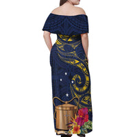 Tokelau Tokehega Day Off Shoulder Maxi Dress Coat of Arms with Polynesian Tattoo and Hibiscus LT03 - Polynesian Pride
