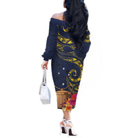 Tokelau Tokehega Day Off The Shoulder Long Sleeve Dress Coat of Arms with Polynesian Tattoo and Hibiscus LT03 - Polynesian Pride