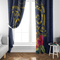 Tokelau Tokehega Day Window Curtain Coat of Arms with Polynesian Tattoo and Hibiscus