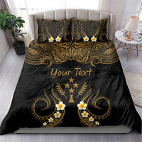 Personalised Kosrae Liberation Day Bedding Set Polynesian Tattoo and Plumeria Gold Color LT03 - Polynesian Pride