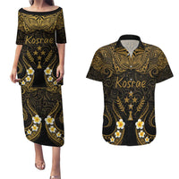 Personalised Kosrae Liberation Day Couples Matching Puletasi and Hawaiian Shirt Polynesian Tattoo and Plumeria Gold Color LT03 Gold - Polynesian Pride